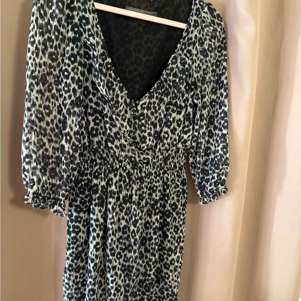 Zara Black and White Animal Print Long Sleeve Dress